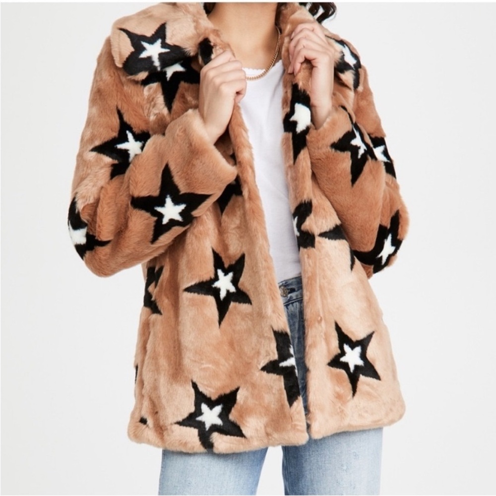 Avec Les Filles Tan Star Pattern Teddy Jacket